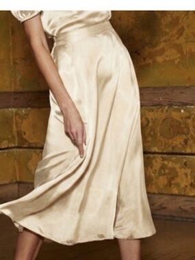 Amour Vert Blaze Ivory Midi Skirt Cottonseed Cupro Silk Size Large